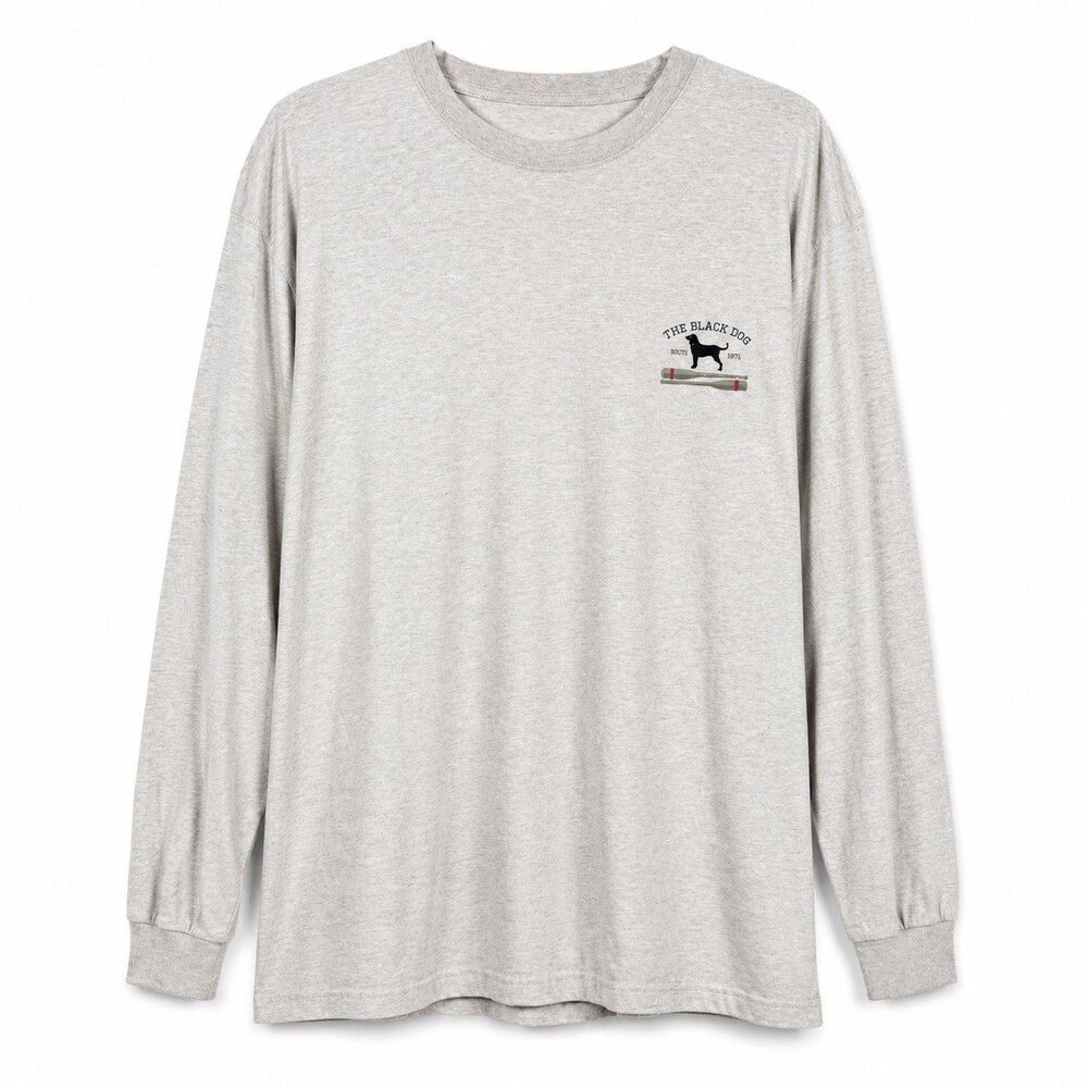 The Black Dog Mens XXL Long Sleeve Graphic T Shirt Gray Logo Casual Cotton Beach